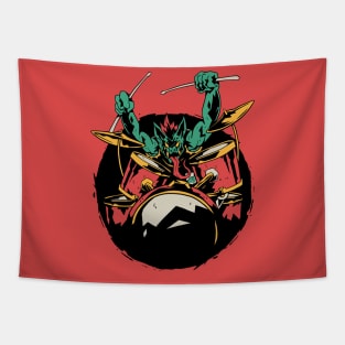 Funny Monster Drummer Cartoon Tapestry