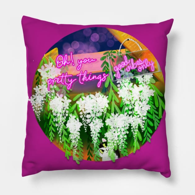 Good vibes only neon signs Pillow by Prita_d