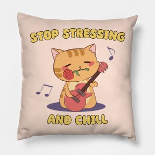 Stop Stressing and Chill - Guitar Chibi Cat II Pillow