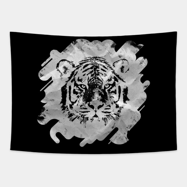 Black and white Tiger portrait  on paper canvas Tapestry by Nartissima