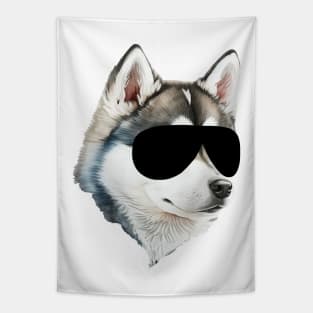 Funny husky Dog with Black Sunglasses Tapestry