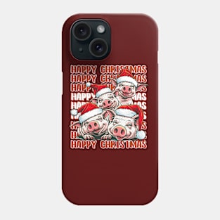 Happy Christmas Pig Family in Santa Hats Phone Case