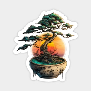 Bonsai World, Bonsai Tree, Sunset Magnet