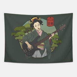 Japanese Geisha Girl Bass Guitar Player Vintage Art Tapestry