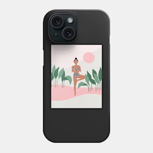 Yoga morning, Girl, Mid century art Phone Case