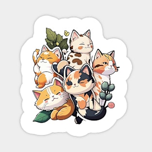 Cute Cats and Leaves Magnet