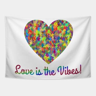 Love is the vibes! Colorful Puzzle Heart Tapestry