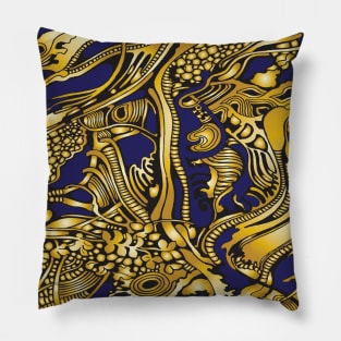 Gold and Blue tree pattern Pillow