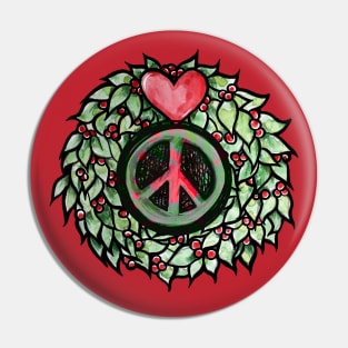 Peace Heart Christmas Wreath Pin