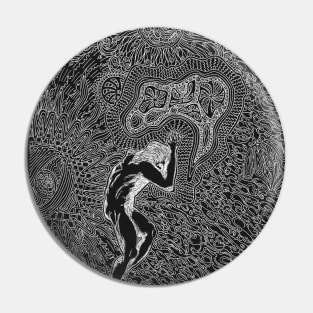 PSYCHEDELIC TRIPPY HORROR VACUI MYTH OF SISYPHUS - linework Pin