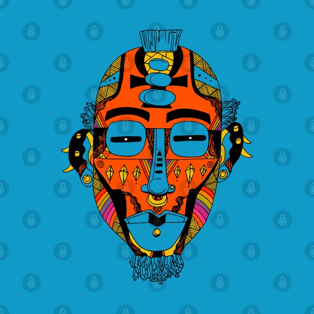 Orange Blue African Mask 5 by kenallouis