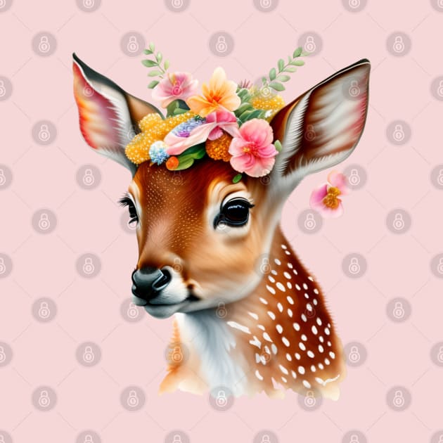 Cute Fawn with flowers by tfortwo