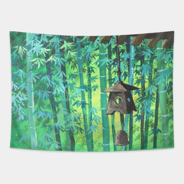 Meditation Zen Japanese Garden Wind Chime Bamboo Tapestry by Tina