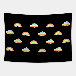 Mini Pastel Rainbows and Gradient Clouds Pattern Tapestry