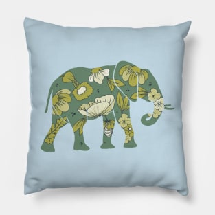 Elephant silhouette with flowers and leaves Pillow