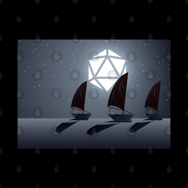 Sailing Under Polyhedral D20 Dice Moon by pixeptional