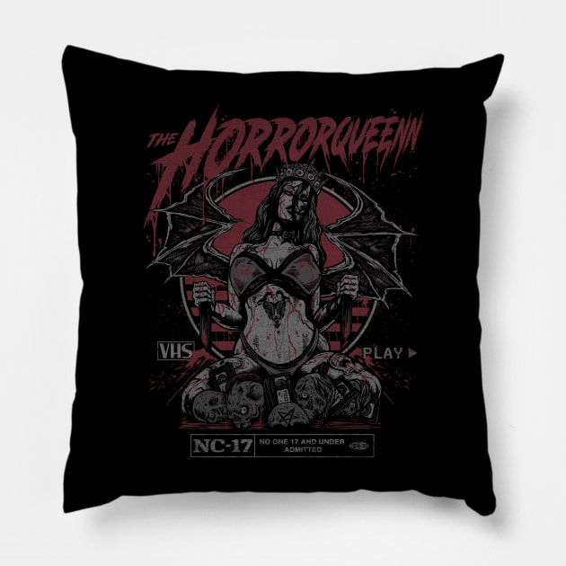 HORRORQUEENN (brick red grey dark grey) Pillow by Horrorqueenn