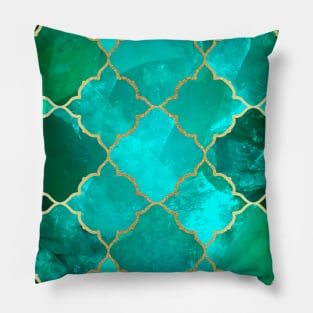 Green Quartz & Gold Moroccan Tile Pattern Pillow