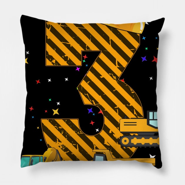 Kids 3rd Birthday Digger gift 3 Years Builder Excavator Gift Pillow by GillTee