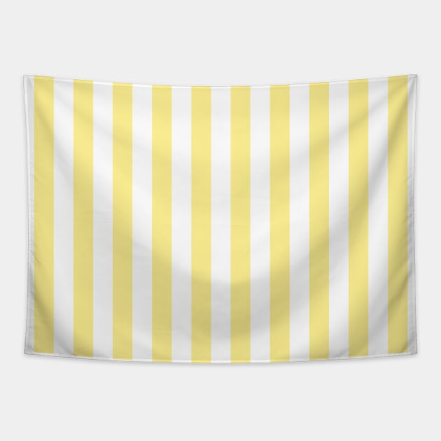 Buttermilk Yellow and White Large Vertical Cabana Tent Stripe Tapestry by podartist