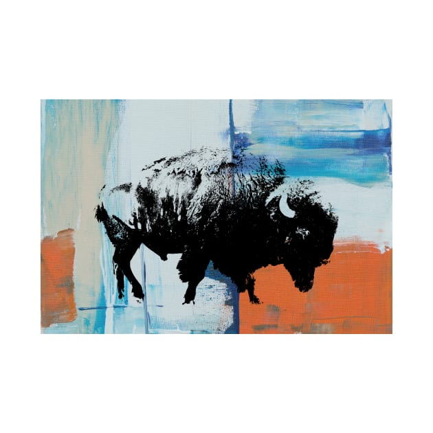 American Bison Stamp Art Painting Desert by Annalaven