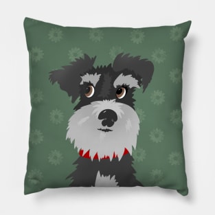 Salt and Pepper Miniature Schnauzer Dog with Green Daisies Pillow