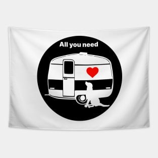 ALL YOU NEED HEART DOG CARAVAN BLACK Tapestry