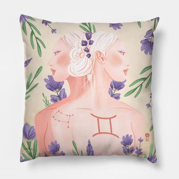 Gemini Zodiac - Cream Pillow by cindyrosestudio