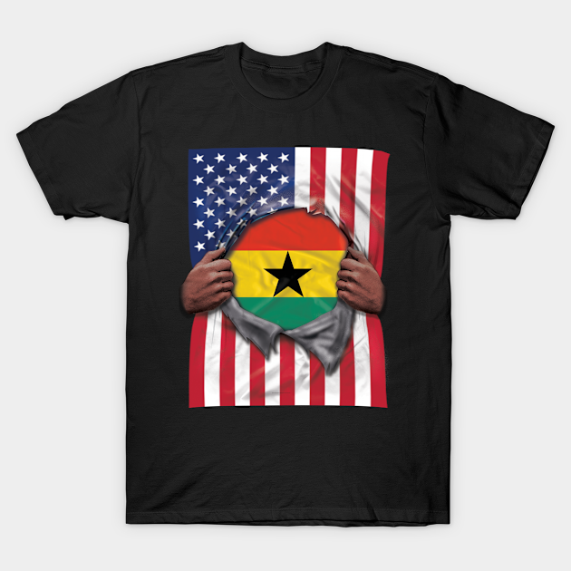 Ghana Flag American Flag Ripped - Gift for Ghanaian From Ghana - Ghanaian - T-Shirt