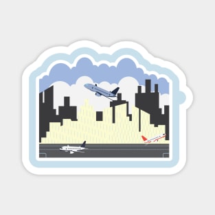 Airport building and airplanes on runway. Travel and tourism illustration design. Airport building and airplanes on runway. Magnet