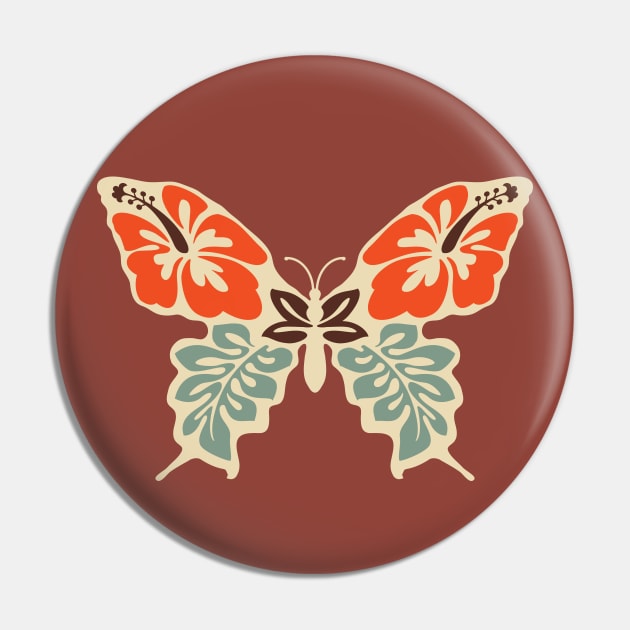 Butterfly 70s Floral Ibiscus Retro Old School Pin by Inogitna Designs