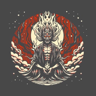 Monster yokai in flames Japanese folklore T-Shirt