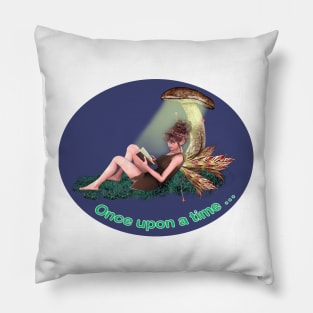 Fairy faerie elf reading under toadstool Pillow