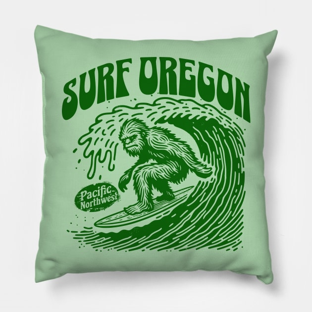 Surf Oregon // Funny Surfing Sasquatch // Pacific Northwest Surfer Pillow by SLAG_Creative