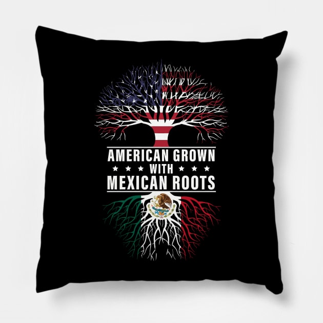 American Grown With Mexican Roots, American Flag With Mexican Flag, 4th Of July Pillow by artbyGreen