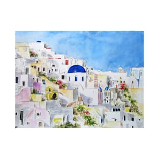 Santoroni Greece Aegean sea watercolor painting T-Shirt