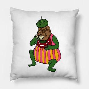 drawing pickle potato man tomato eating spaghetti Pillow