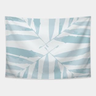 Geometric palm leaves pale blue on white , leaves, tropical , fall,  TeePublic Tapestry