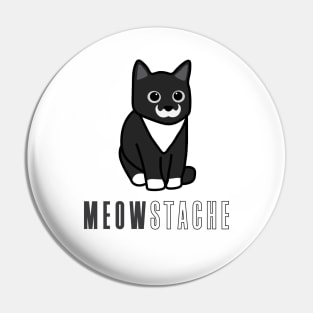 MeowStache - Black And White Cat With Moustache Pin