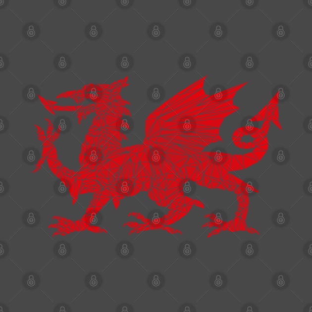 Geometric Welsh Dragon - Black Background by jonrjones