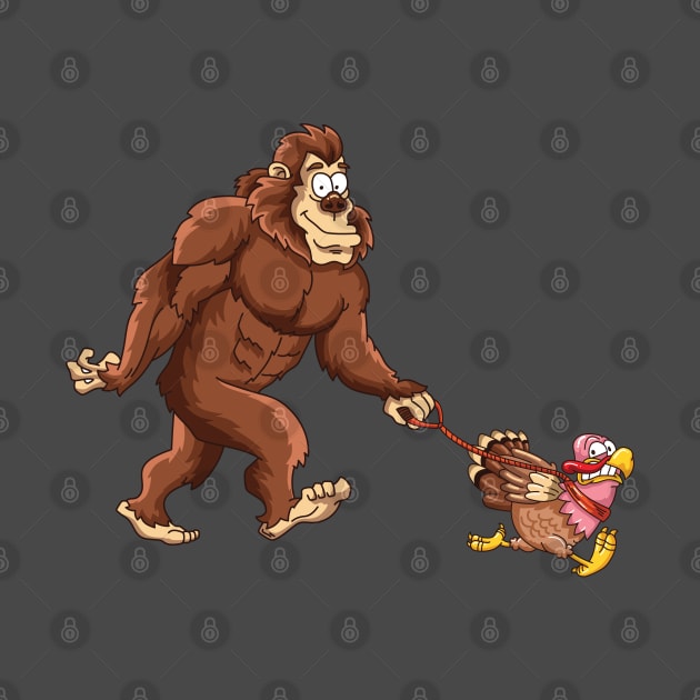 Funny Bigfoot Sasquatch Walking A Turkey by ghsp