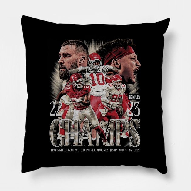 Isiah Pacheco Travis Kelce & Patrick Mahomes Champs Vintage Pillow by ganisfarhan