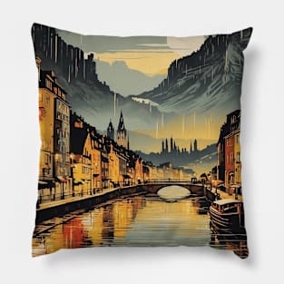 The Rhine Germany Rainy Night Tourism Vintage Retro Pillow