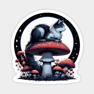 Funny Vintage Gray Cat in Mushroom Garden Magnet