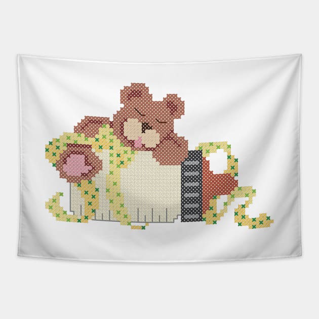 Sleeping Bear With Bottle Of Milk Cross Stitch Tapestry by inotyler