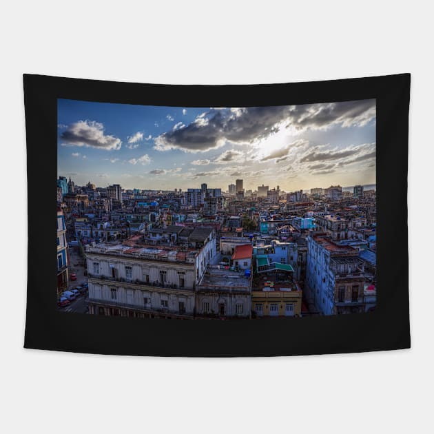 Havana Rooftops, Cuba, At Dusk Tapestry by tommysphotos