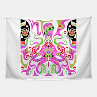 the monster in the ocean kraken squid ecopop in totonac pattern wallpaper Tapestry