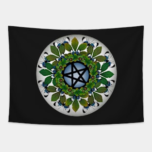 Full moon pentagram butterfly ring Tapestry