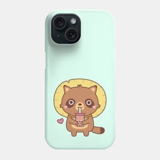 Cute Tanuki With Straw Hat Loves Bubble Tea Phone Case