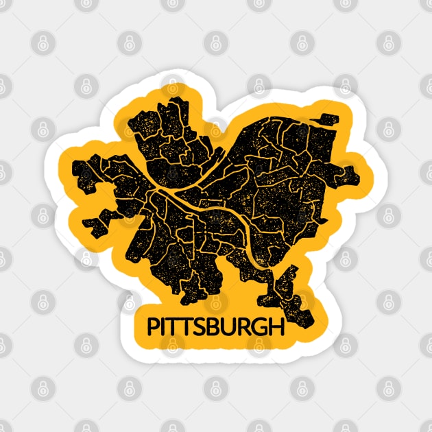 Pittsburgh Neighborhoods Map Simple Distressed Magnet by ObiPatricKenobi